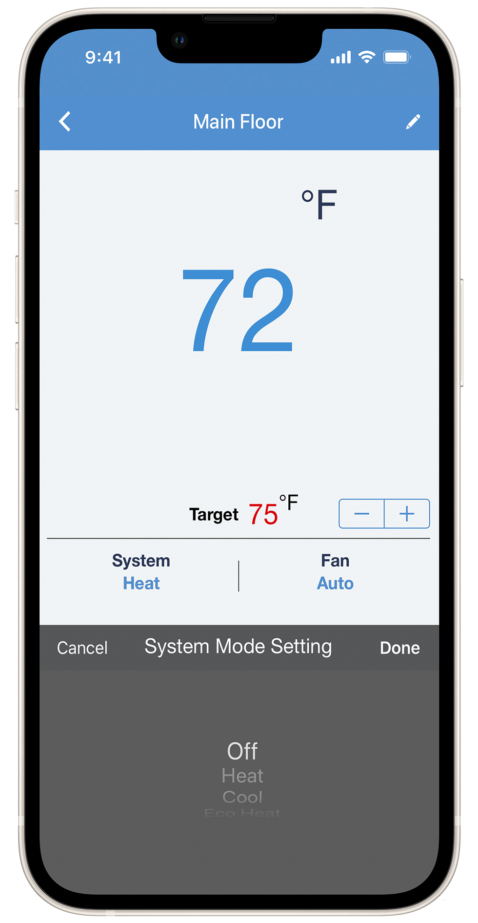 Thermostat Settings Screen